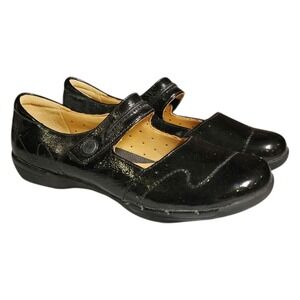 Clarks Mary Jane Comfort Flat Shoes Womens Size 7.5M Wide EUR 37.5 Black Leather